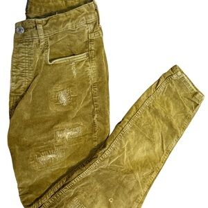 Zara Men’s Brown Distressed Corduroy Skinny Pants 31 | Stretch Cotton Button Fly